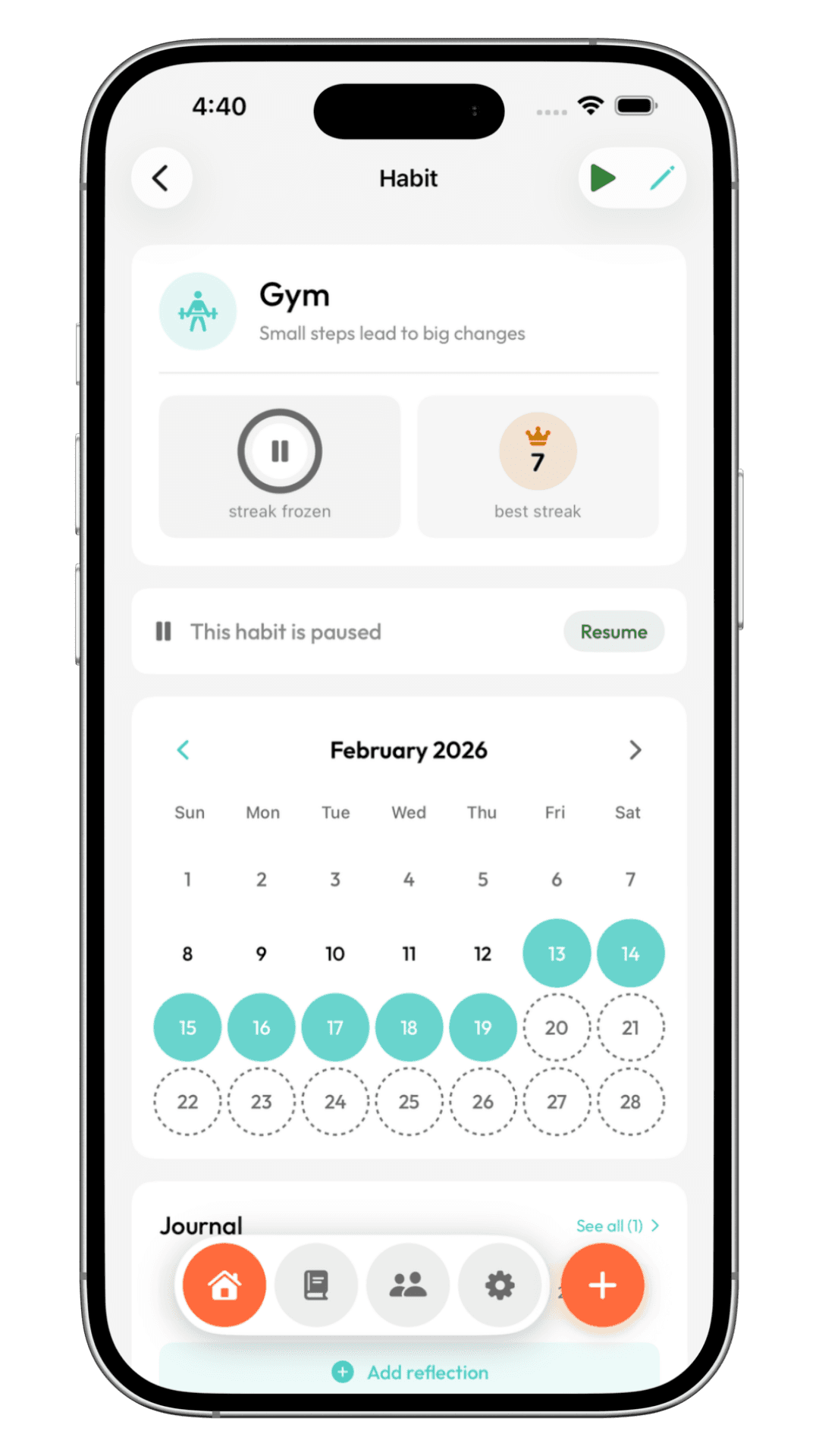 Apex Habits streak protection with calendar view